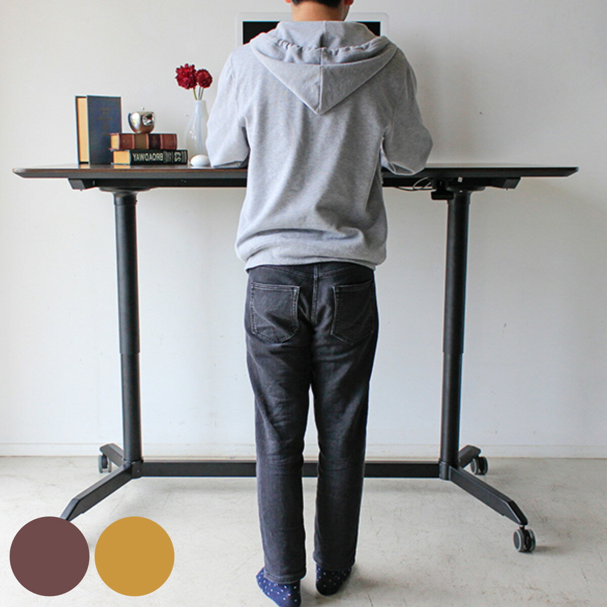 スタンディングデスク 幅120cm 高さ調節 ディアナ キャスター （ 昇降 デスク 机 立ち机 上 ...