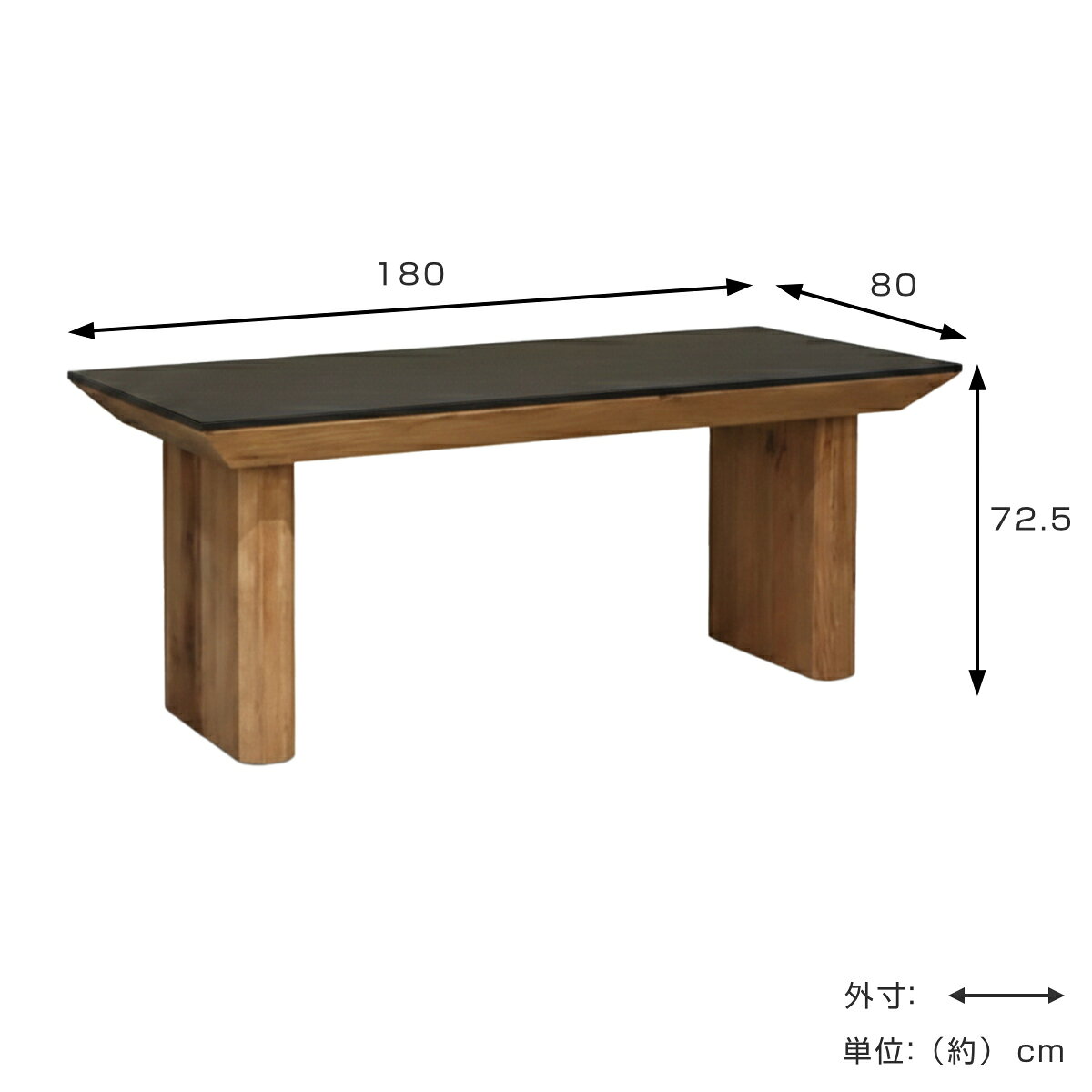 ダイニングテーブル 幅180cm 木製 UPカント ( テーブル 食卓テーブル 机 食卓机 天然木 古材 長方形 ダイニング 食卓 木製テーブル 4人掛け 作業台 シンプル テーパー加工 ワイド 木脚 ブラック天板 ヴィンテージ調 )【3980円以上送料無料】 [3]