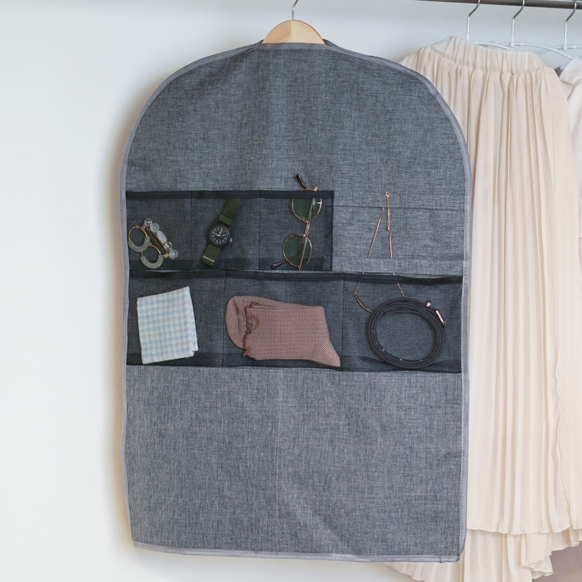 衣類カバー ショート ストレリアカチオン ポケット付き ( 洋服カバー スーツカバー ジャケット 収納 衣類 カバー クローゼット 押し入れ ほこり対策 ネクタ...
