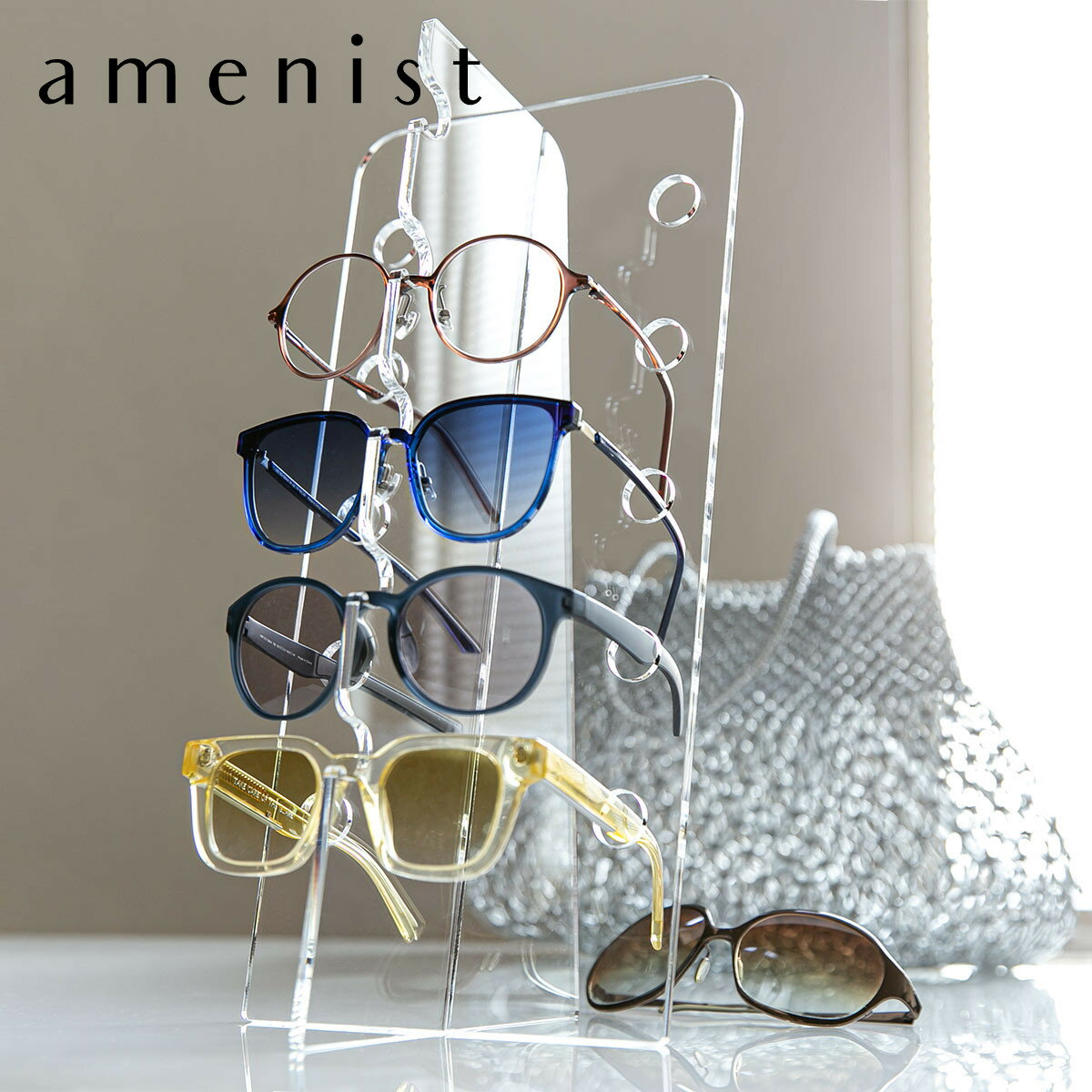  メガネスタンド amenist アクリル製 日本製 （ 眼鏡スタンド 5本 収納 めがね メガネ スタンド ディスプレイ 飾る 複数 アクリル アメニスト 眼鏡 メガネ置き 透明 おしゃれ コレクション サングラス ） 
