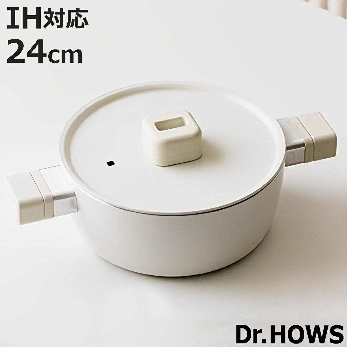 両手鍋 寄せ鍋 24cm IH対応 LUMI ドクターハウス （ Dr.HOWS ガス火対応 なべ お鍋 蓋付き セラミック加工 韓国 浅型 24センチ 両手なべ セラミックコーティング アルミ製 軽量 かわいい おしゃれ ）【3980円以上送料無料】のサムネイル