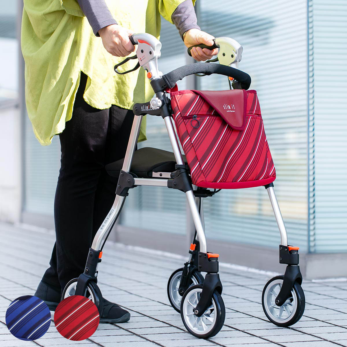 歩行車 スリムフィット スタンダードサイズ 座面付きタイプ （ 歩行器 軽量 コンパクト 介護 シルバーカー カート 折りたたみ 男女兼用 高齢者 歩行補助 シニアカー 座れる 自立 4輪 2WAYハンドル 高さ調節可能 福祉用具 シンプル ）【3980円以上送料無料】