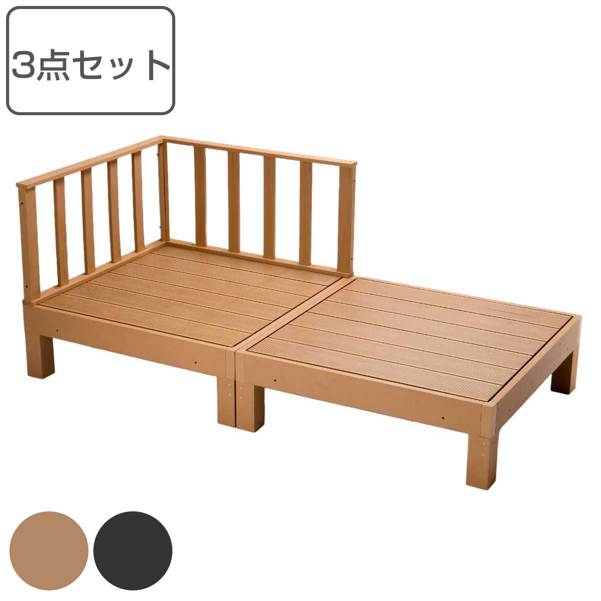 ウッドデッキ 本体2台＋コーナーパネル 人工木 （ ガーデンデッキ 人工木デッキ 樹脂 DIY ウッ ...