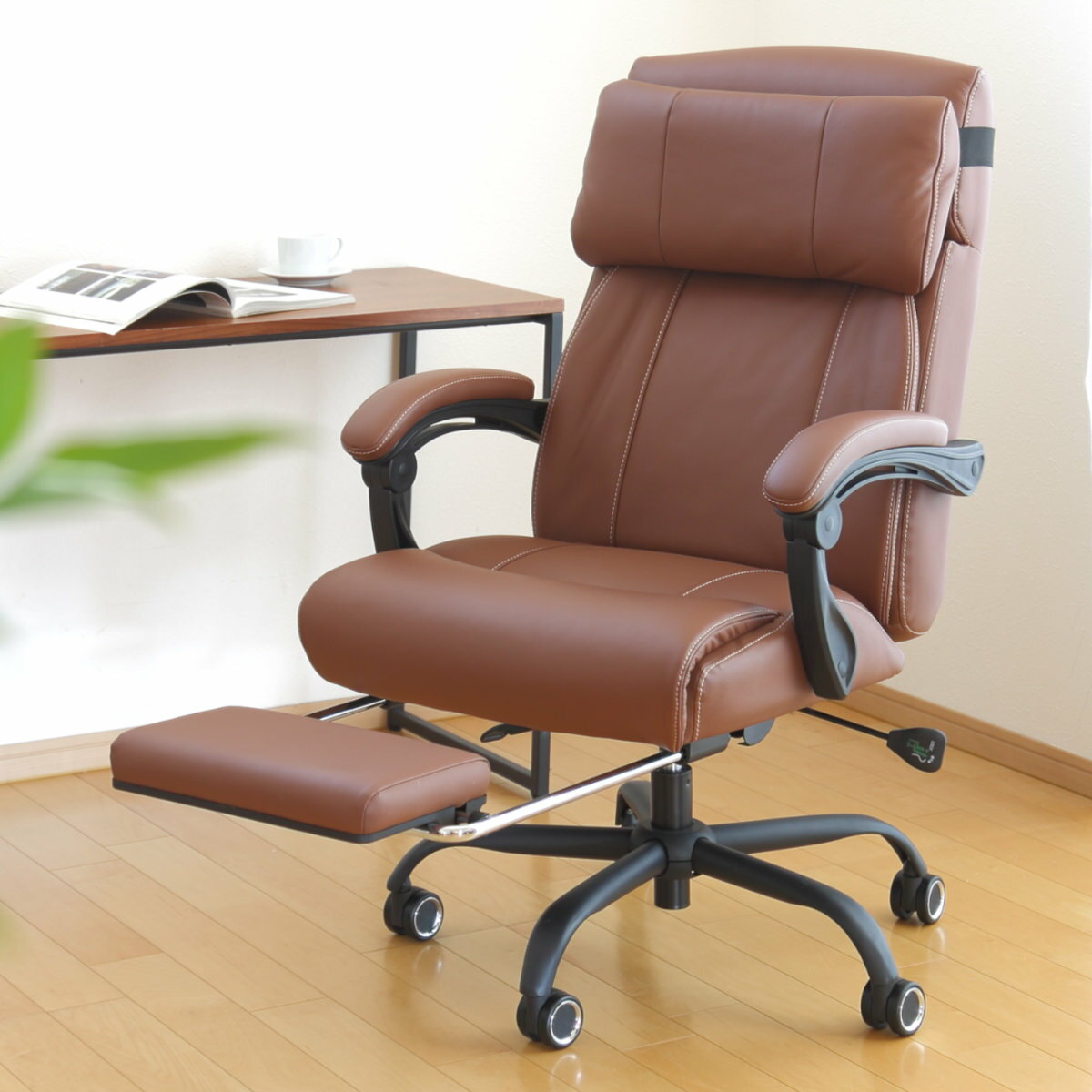 リクライニングチェア 本革 フットレスト付 パーソナルチェア コーカサス （ チェア 1人掛け 牛革 レザー リクライニング ハイバック 高さ調節 高級感 おしゃれ 椅子 パソコン PC デスクチェア イス オフィスチェア ）【3980円以上送料無料】