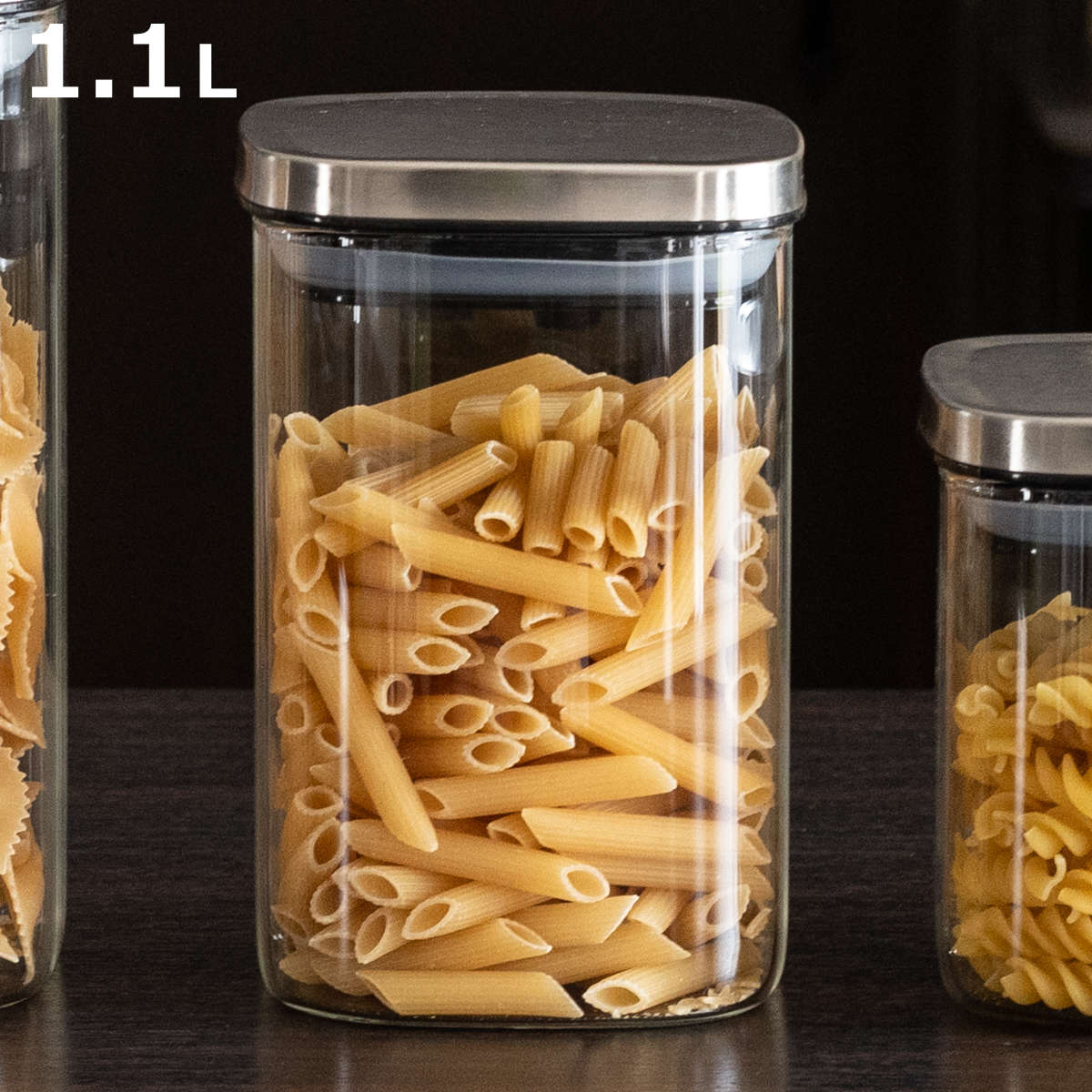 保存容器 キッチンアシスト 角型 ガラス キャニスター 1100ml （ ガラス保存容器 調味料容器 密閉 ガラス製 パッキン おしゃれ 密閉容器 保存ビン 食品保存 乾物 四角 ガラス容器 キッチン用品 透明 1.1L ）【3980円以上送料無料】