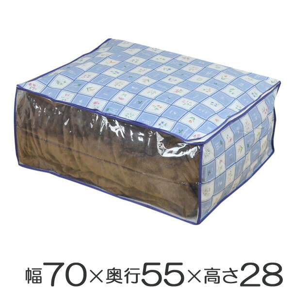 布団収納袋　毛布・タオルケット収納ケース　幅70×奥行55×高さ28cm　ビオラ　透明窓付き　花柄 （ 収納袋 収納 ふとん収納袋 布団収納ケース 押入れ クローゼット 不織布 ファスナー付き 上フタ開き 防虫 抗菌 防臭 防カビ ）【3980円以上送料無料】