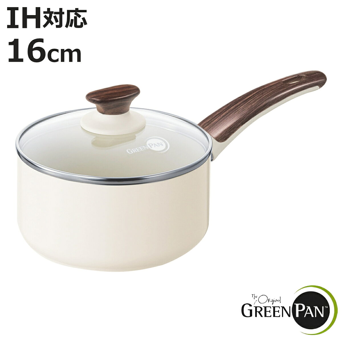 GREEN PAN ソースパン 16cm IH対応 蓋付き WOOD-BE ウッドビー ダイヤモンド粒子配合 片手鍋 （ グリーンパン ガス火 IH 対応 ミルクパン 小鍋 フタ付き 16センチ 木製ハンドル セラミックコート お手入れ簡単 調理器具 ）【3980円以上送料無料】のサムネイル
