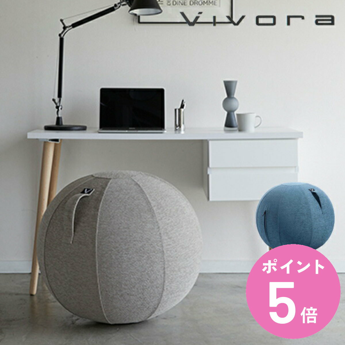 バランスボール シッティングボール ルノラ シェニール Vivora Sitting Ball Luno Chenille 65cm （ エクササイズボール ヨガボール ジムボール アンチバースト カバー付き 空気入れ付き ノンバースト ポンプ付き ） 