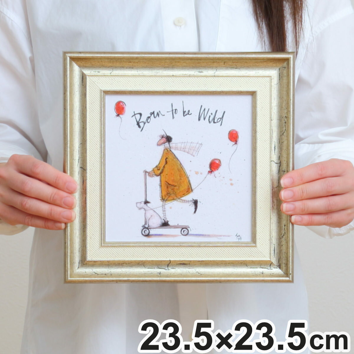 アートパネル サムトフト『ワイルドでいこう！』 23.5×23.5cm （ 絵画 絵 アート インテリア 額 額入り 壁掛け 犬 動物 風船 ポスター アートフレーム アートポスター ウォールアート パネル 額付き 額縁 正方形 スクエア 壁飾り ）【3980円以上送料無料】