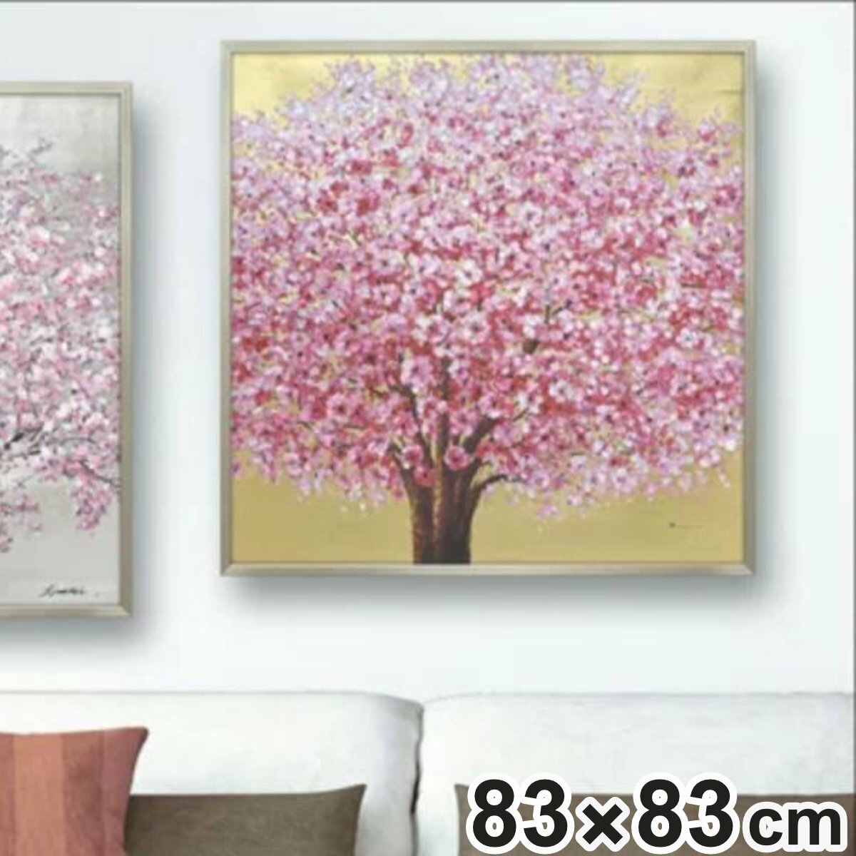 アートパネル オイルペイントアート 『ゴールデン サクラ』 83×83cm （ 絵画 絵 アート インテリア 額 額入り 壁掛け 油絵 桜 サクラ ポスター アートフレーム アートポスター ウォールアート パネル 額付き 正方形 ）【3980円以上送料無料】