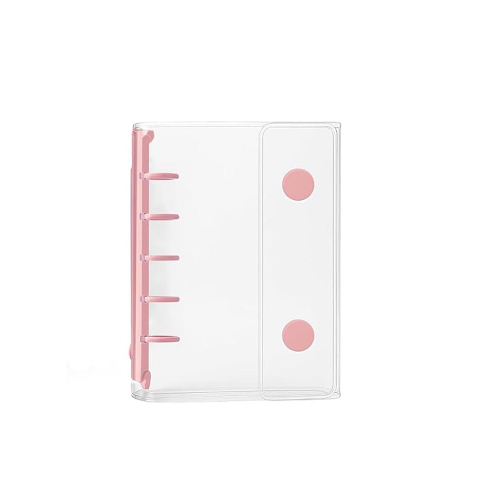 シール帳 透明 M5サイズ はがせる シール バインダー シール手帳 5穴 内ポケットは付 ポケットサイズ【バインダー×1個 透明リフィル（3層構造）×20枚 白紙交換用ページ×20枚 プラバン×2枚】 かわいい 3Dシール対応 シール収納 推し活グッズ コンパクトサイズ ピンク