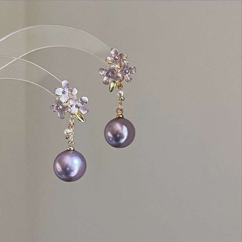 【期間限定SALE／15%OFF】カラフルホーム フラワーパールピアス レディース 2WAY 紫 花モチーフ 上品 フレンチ風 揺れるピアス 2026新作