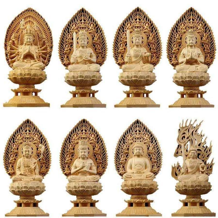 仏像 観音菩薩像 勢至菩薩 阿弥陀如来 普賢菩薩 座像 木彫り ツゲ 置物 オブジェ コンパクト木製彫刻 風水 開運 祈る 厄除け 開運