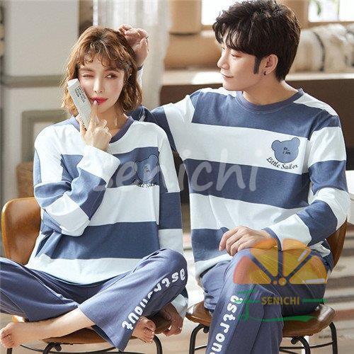 カップル ペア ルームウェア パジャマ ペアルック 長袖 ペアブレスレット 無地 ペアマノン ペアリング ..