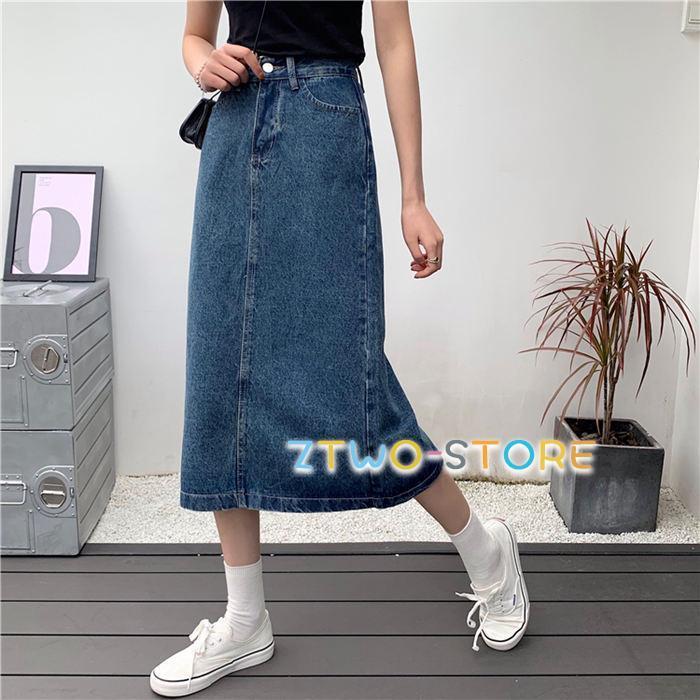 レディース ミモレ丈 ミディ丈 デニム スカート ハイウエスト ボトムス カジュアル キュート 可愛い フェミニン タイトスカート おしゃれ お出かけ