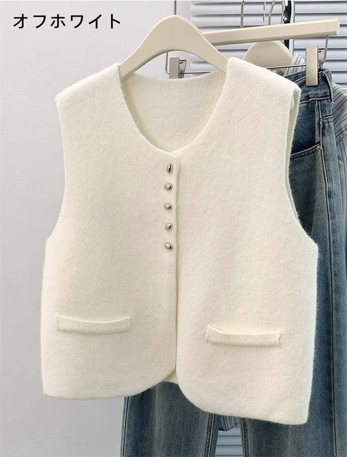 ベスト ニットベスト ジレ レディース 新作 ノースリーブ ニット ラウンドネック 丸襟 無地 重ね着 前開き 春 秋 冬 トップス ゆったり アウター デザイン感 カジュアル 羽織り 着痩せ 切り替え ボタン 大人 エレガント シンプル オフィス 体型カバー 通勤 OL 送料無料