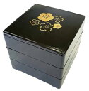 庵 お重三段(山中塗り、黒塗り、18cm) 日本製 重箱 3段 お弁当箱 運動会 おせち 遠足 ピクニック お祝い 内祝い 年賀