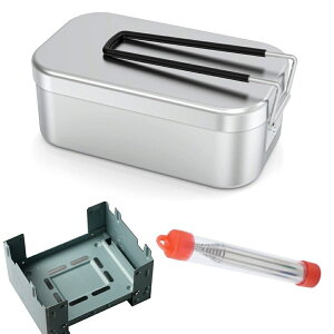 アルミ飯盒 固形燃料ストーブ 火吹き棒 豪華3点セット バフ研磨済み メスティン 飯ごう キャンプ用品 アウトドア キャンプ 魚釣り 登山 サバイバル 災害時に大変便利!