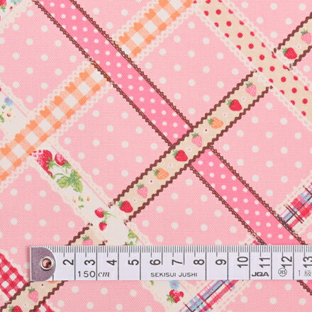 1.5m(数量15)までならゆうパケット対応商用利用可 生地 リボン柄 入園 入学 ピンク 女の子 リボンチェックに包まれて（ピンク） オックス生地 ゆうパケット対応
