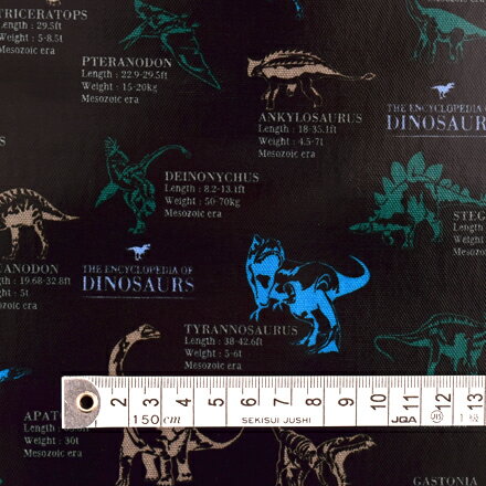 商用利用可 生地 ラミネート 生地 恐竜柄 ブラック 男の子 恐竜大図鑑へようこそ（ブラック） ラミネート（厚み0.2mm）生地　のサムネイル