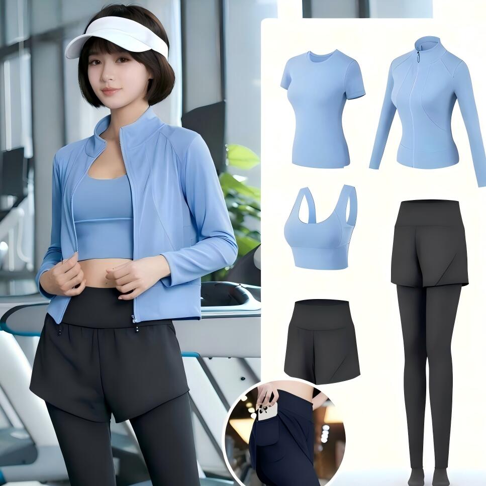 商品情報素材/材質ポリエステルサイズM 45~50KGL 50~55KGXL 55~65KGその他商品説明トップス、半袖Tシャツ、スポーツブラ、ショートパンツ、ロングパンツの5点セット注意モニター発色の具合により色合いが異なる場合がございます。レディース スポーツウェア 5点セット 上下セット ヨガウェア 速乾 通気性 伸縮性 長袖 ランニング ジム フィットネス 動きやすい 美シルエット 着るだけで“細見え＆スタイルアップ”動きやすさと美しさを両立したスポーツウェア シンプルでありながら洗練されたデザイン。日常使いからフィットネスまで幅広く活躍する、機能性と美しさを兼ね備えたスポーツセットです。◆ スリット入り細見えTシャツ裾にスリットを施したデザインで、抜け感と軽やかさを演出。身体にフィットするシルエットとシンプルなカラーが、女性らしい美しいラインを引き立てます。肩の切り替えデザインにより、自然な“直角肩”を演出し、スタイルアップ効果も◎◆ 幅広ストラップ ブラトップ（パッド付き）安定感のある幅広ストラップで、肩への負担を軽減。サイド部分を広めに設計し、しっかり包み込んでズレにくく、バストを美しくキープ。取り外し可能なパッド付きで、摩擦を軽減しながら優しくサポートします。◆ フェイクレイヤード風 ジョガーパンツ一体型デザインで“重ね着風”のこなれ感を演出。ウエストをすっきり見せる設計＋裾リブ仕様で動きやすく、スポーティーで軽快な印象に。縦ラインを強調し、脚長＆スタイルアップ効果も抜群です。◆ シンプル＆機能的 スポーツアウターすっきりとしたネックラインが首元を美しく見せ、上品な印象に。ハリ感のある素材でシルエットをキープしつつ、防風・保温性も兼ね備えています。軽やかな着心地で、季節の変わり目にも最適。おすすめポイント・細見え・脚長・スタイルアップ効果・シンプルで着回し力抜群・スポーツ・ヨガ・ジム・日常使いOK・快適な着心地と高い機能性・大人カジュアルにも最適使用シーンヨガ / フィットネス / ランニング / ジム / ルームウェア / ワンマイルコーデ 5