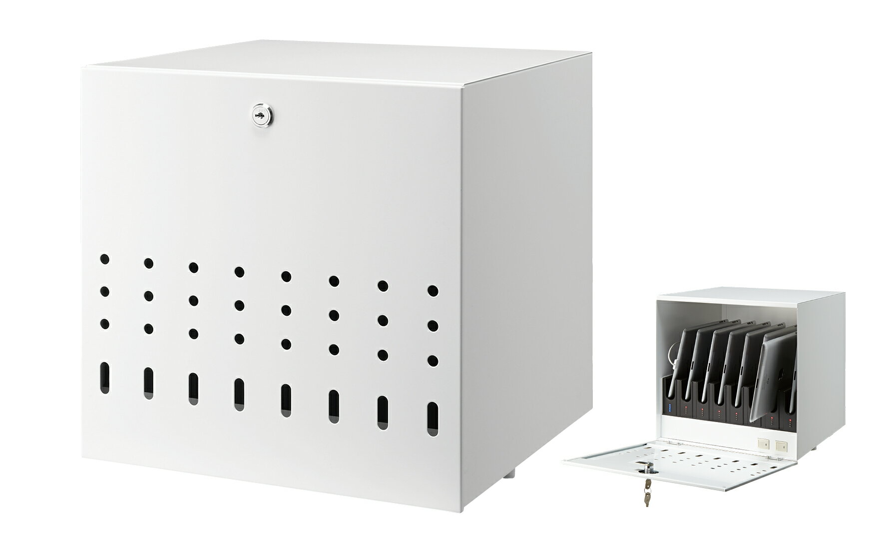 【2台セット価格】AURORA TCS-8C タブレットPCをコンパクトに一括充電&同期 (鍵付きキャビネットタイプ)