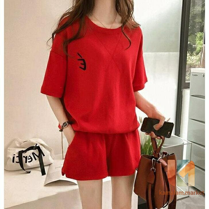 kamalam.marketのルームウェア パジャマ レディース セットアップ 上下セット 寝巻 部屋着 半袖 Tシャツ ショートパンツ ヨガ ジム ラフ スポーツ ゆったり｜アングル2