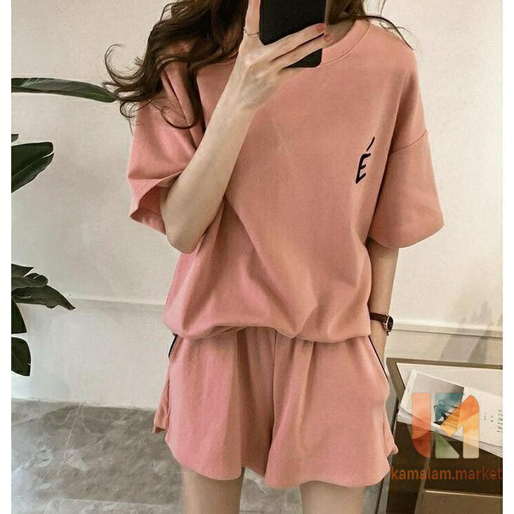 kamalam.marketのルームウェア パジャマ レディース セットアップ 上下セット 寝巻 部屋着 半袖 Tシャツ ショートパンツ ヨガ ジム ラフ スポーツ ゆったり｜アングル3