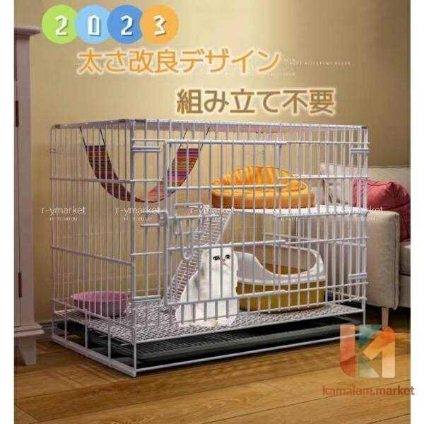 【楽天スーパーSALE】猫用ケージ 大型 多頭飼い 組立簡単 折り畳み式 掃除しやすいネコ用ゲージ コンパクト高さ 錆びない キャットハウス