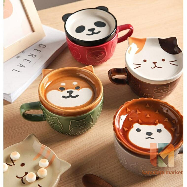 【楽天スーパーSALE】マグカップ マグ コーヒーカップ かわいい 猫 猫柄 パンダ 柴犬 フタ付 蓋付き 装飾 母の日 父の日 ギフト 猫好き 猫グッズ 陶器 ネコ