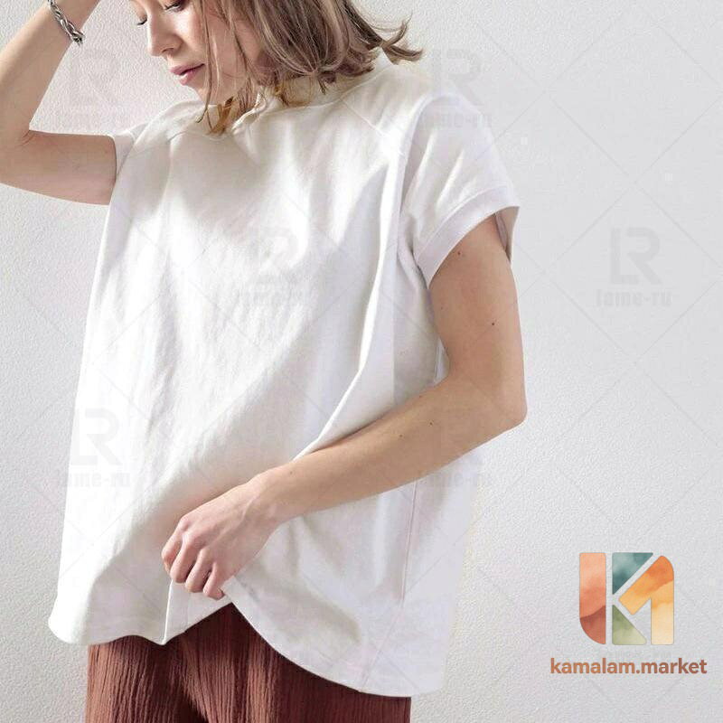 レディース ス ブラウス プイハイネック Tシャツ カットソー 綿 半袖 4色 夏 シンプル カジュアル 涼しい オリジナル 通勤 大人 colors369-10009961 kamalam.market サンプル画像3