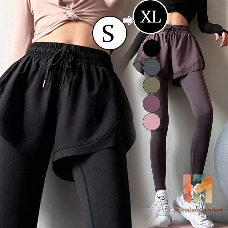 ヨガパンツ レギンス ヨガレギンス レディース フェイクレイヤード ショートパンツ付き スポーツウエア トレーニングウェア ジョギング 速乾 可愛い