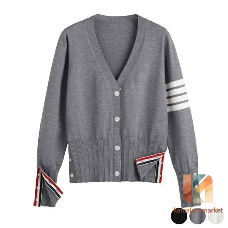 Sweater - 【楽天スーパーSALE】ゴルフウェア レディース カーディガン ゴルフウエア Vネック ニット ニットカーディガン ゴルフ ウエア トリコロール ライン ウール あったか