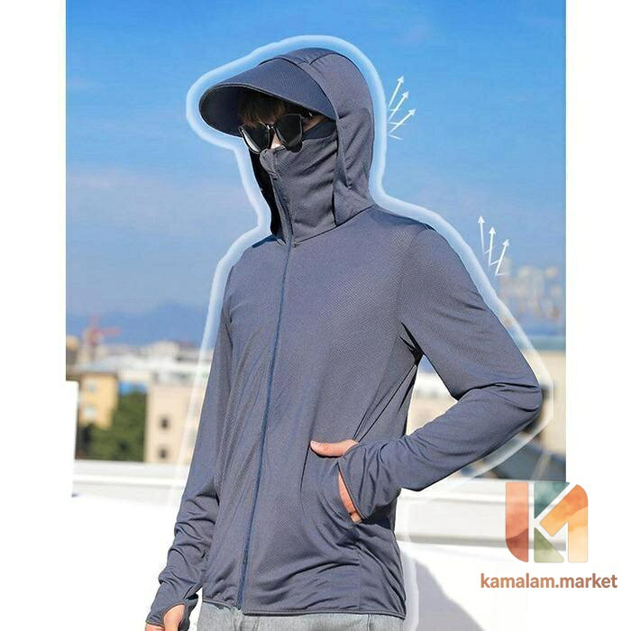 kamalam.marketの接触冷感 日焼け止め服 パーカー ラッシュガード メンズ レディース UVカット UPF50+ ラッシュパーカー 紫外線対策 冷房対策 涼しい 指穴｜アングル3