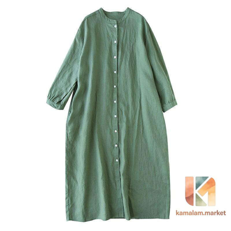 【楽天スーパーSALE】ワンピース レディース マキシワンピース シンプル 長袖 綿麻 ロングシャツ ロングtシャツ uvカット 体型カバー お洒落 着痩せ カジュアル colors369-10019815 kamalam.market サンプル画像3