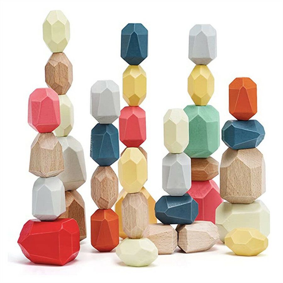 積み木 木製 36個 石 ブロック カラフル 石積み 積み石 かわいい おもちゃ 知育玩具 インテリア 大人 子ども 木のおもちゃ 幼児 教育 立体 3D 石風