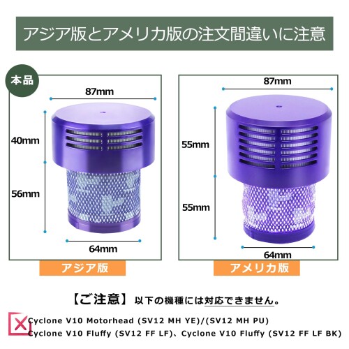 掃除機 V10 フィルター SV12 シリーズ用 掃除機フィルター 交換品 洗濯可能 コードレス掃除機 969082-02 互換フィルター 2個入り 3