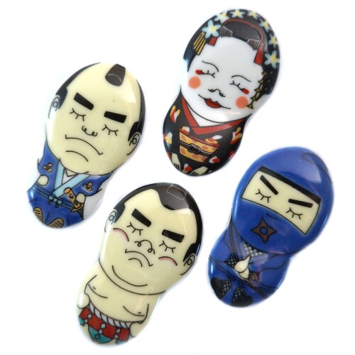 Tubbies 箸置き 九谷焼 おもしろ 日本の歴史 4個 セット 侍 芸者 相撲 忍者