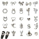 DFsucces ネイルパーツ 24個セット 3D 立体 メタルパーツ リボン 蝶々 うさぎ ネイルデザイン用品 DIY クラフトアクセサリー (シルバー)