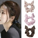 Qicreate 和風シュシュシンプルレディースガールズ 蝶結びヘアゴム黒 可愛いシュシュヘアアクセサリー 大きめ 髪留め シュシュセット 綺麗め 大人 上品 ...