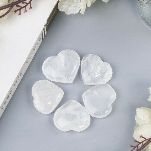 Crocon Clear Quartz Gemstone Mini Heart Shape Puff Stones Set Pocket Crystal Healing Tumble Collection Palm Worry Stone Good Luck Set of 5 Charm Gift Craft Home Decor Size: 20-22 mm