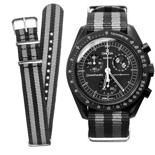 (Ocdin) 20mm 腕時計バンド Omega X Swatch オメガとスウォッチ スピードマスター ムーンスウォッチ用 NATO(R) ストラップ 腕時計ナイロンベルト簡単交換 男性と女性兼用 (黒灰)
