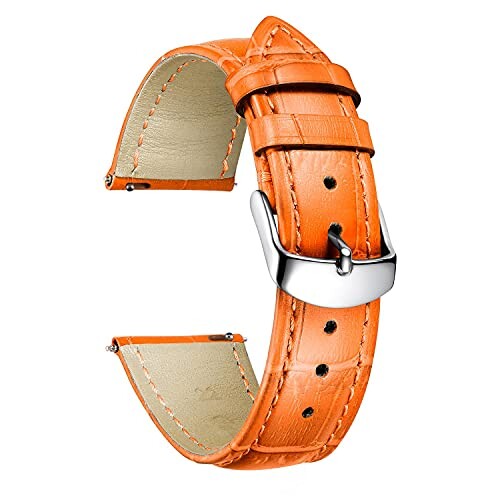 (BINLUN) レザー腕時計バンド本物のカーフスキン交換用ウォッチストラップ クイックリリース本革時計ベルトワニ革模様10色13サイズ男性用女性用 オレンジ 16mm