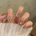 ネイルチップ 24枚入 ネイルチップ ショート ラウンド つけ爪 ミディアム 和風 花嫁ネイル 3D爪 猫の目 ジェルネイル キラキラ 光沢 立体 ネイルシール...
