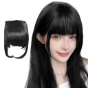 GFun 前髪ウィッグ ぱっつん 自然 サイドバング 総手植 部分ウィッグ ポイントウィッグ 仮装 日常 ブラック