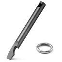 チタン マルチツール バール EDC プライバー 小型 ツール 栓抜き ドライバー定規 ポケッ ツール 日常携帯 (ブラック・Sサイズ+カラビナ リング)