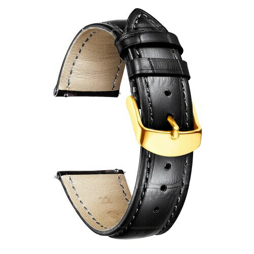 楽天カラーズストア（BINLUN） レザー腕時計バンド本物のカーフスキン交換用ウォッチストラップ クイックリリース本革時計ベルトワニ革模様10色13サイズ男性用女性用 黒 G-ブラック 12mm