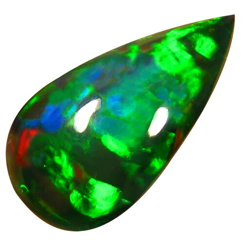 ブラックオパール ルースストーン 6.72 ct PEAR CABOCHON (21 x 11 mm) ETHIOPIAN 360 DEGREE FLASHING BLACK OPAL NATURAL LOOSE GEMSTONE