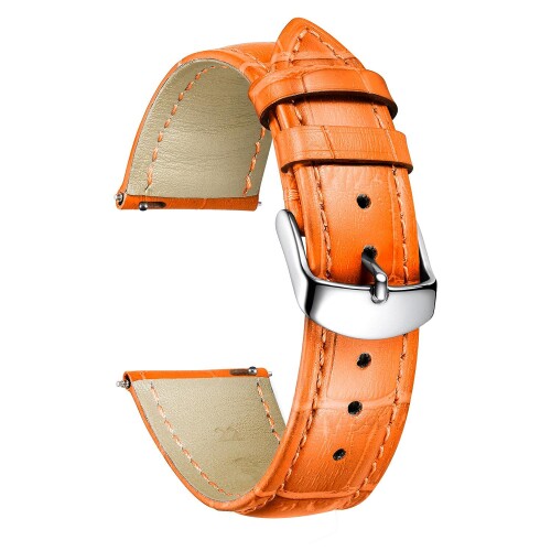 (BINLUN) レザー腕時計バンド本物のカーフスキン交換用ウォッチストラップ クイックリリース本革時計ベルトワニ革模様10色13サイズ男性用女性用 オレンジ 14mm