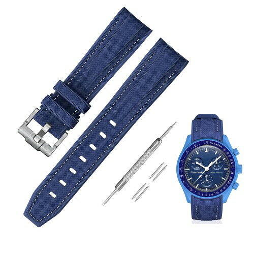 (Jumpsunfun) 20mm 時計バンド for Omega X Swatch Speedmaster MoonSwatch オメガとスウォッチ用シリコンベルト Quick Release 交換工具付き ダークブルー・ホワイトステッチ (Jumpsunfun) 20mm 時計バンド for Omega X Swatch Speedmaster MoonSwatch オメガとスウォッチ用シリコンベルト Quick Release 交換工具付き ダークブルー・ホワイトステッチ